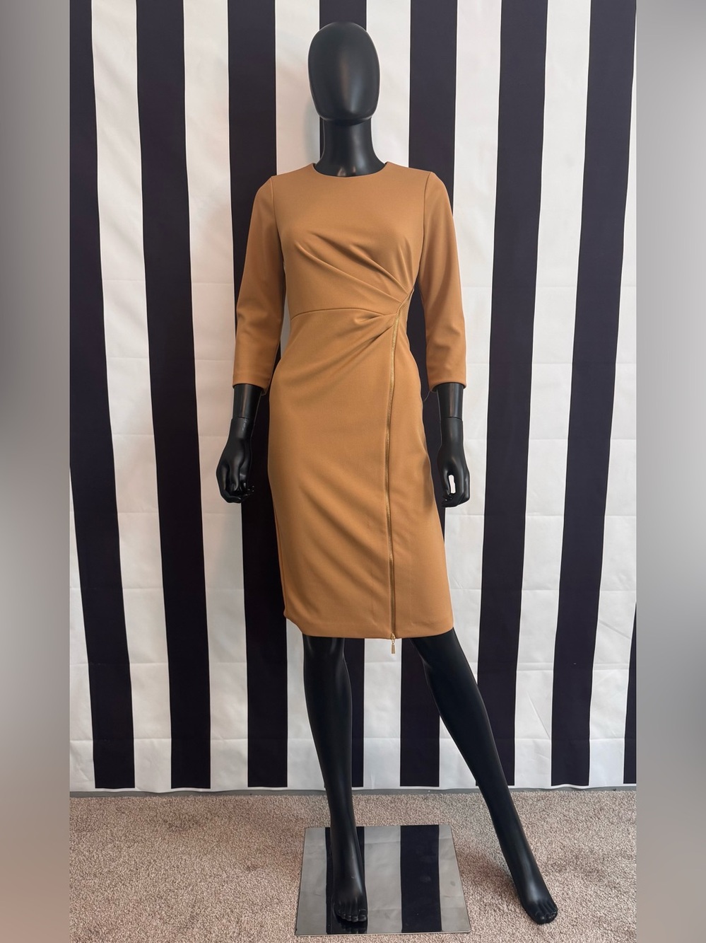 Calvin Klein Camel Twist-Detail Midi Sheath Dress